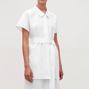 * SOLD * COS White 100% Cotton Short Sleeve Self-tie Belted Top - Size Medium